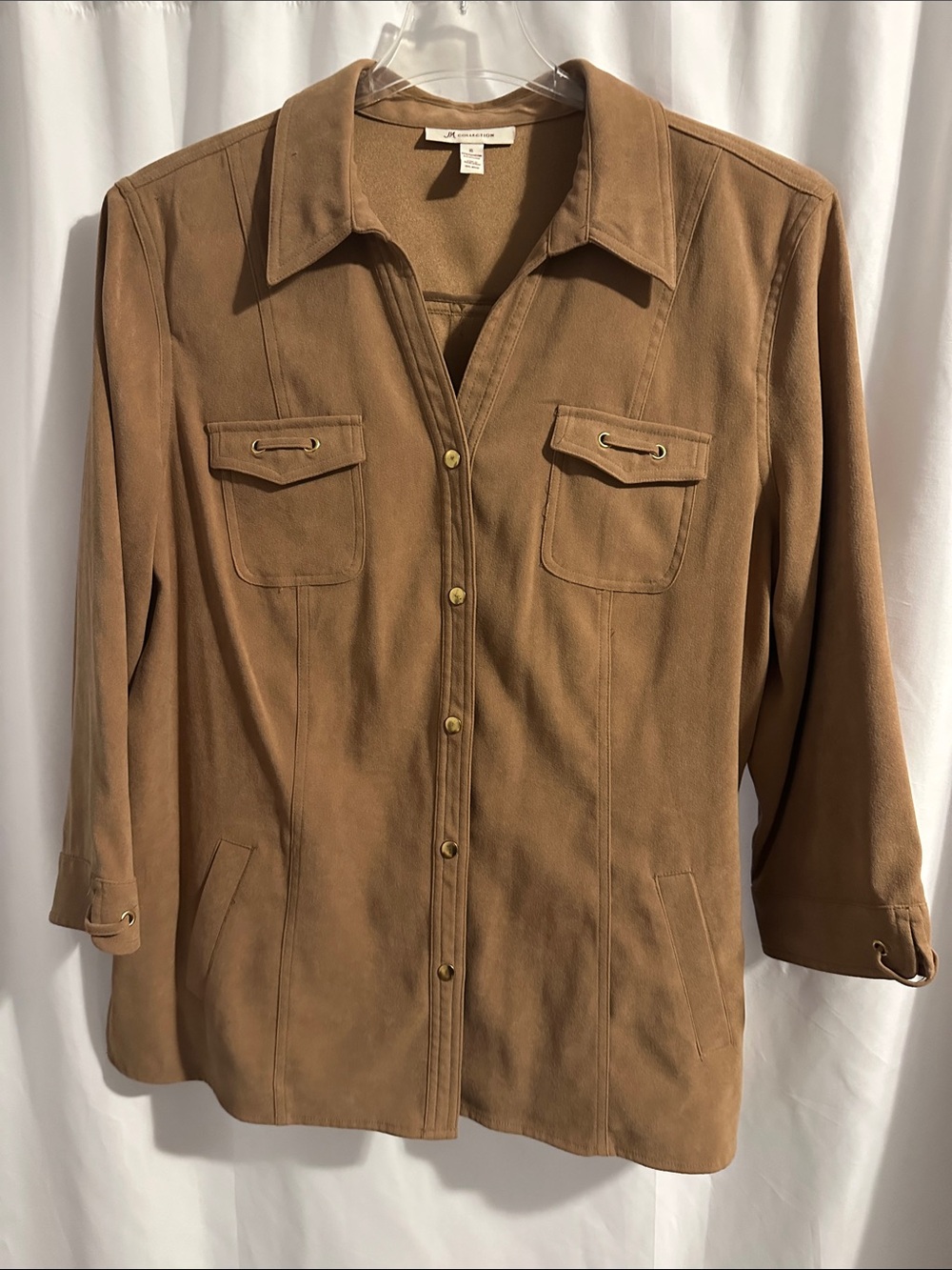 Liz Claiborne Camel Brown Suede Button-Front Utility Jacket